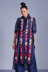 Shop_Mishru_Blue Chanderi Round High Low Kurta Set  _at_Aza_Fashions