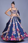 Buy_Mishru_Blue Organza Square Neck Bridal Lehenga Set _at_Aza_Fashions