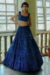 Buy_Mishru_Blue Organza Embroidery Square Neck Bridal Lehenga Set  _Online_at_Aza_Fashions