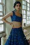 Mishru_Blue Organza Embroidery Square Neck Bridal Lehenga Set  _at_Aza_Fashions