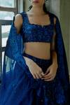 Shop_Mishru_Blue Organza Embroidery Square Neck Bridal Lehenga Set  _at_Aza_Fashions
