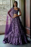 Buy_Mishru_Purple Organza Embroidery Scoop Neck Bridal Lehenga Set _at_Aza_Fashions