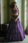 Shop_Mishru_Purple Organza Embroidery Scoop Neck Bridal Lehenga Set _at_Aza_Fashions