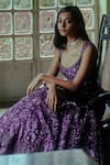 Mishru_Purple Organza Embroidery Scoop Neck Bridal Lehenga Set _Online_at_Aza_Fashions