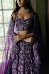 Mishru_Purple Organza Embroidery Scoop Neck Bridal Lehenga Set _at_Aza_Fashions