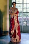 Buy_Mishru_Red Organza Embroidery Sweetheart Neck Saree With Blouse  _at_Aza_Fashions