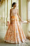 Buy_Mishru_Orange Tulle Embroidery Round Peplum Kurta And Bridal Lehenga Set  _at_Aza_Fashions