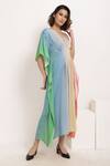 Ranng Label_Multi Color Viscose Georgette V Neck Ombre Pleated Kaftan _Online_at_Aza_Fashions
