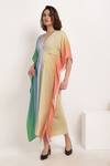 Shop_Ranng Label_Multi Color Viscose Georgette V Neck Ombre Pleated Kaftan _Online_at_Aza_Fashions