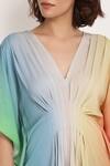Ranng Label_Multi Color Viscose Georgette V Neck Ombre Pleated Kaftan _at_Aza_Fashions