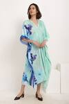 Buy_Ranng Label_Green Viscose Georgette V Neck Printed Kaftan _at_Aza_Fashions
