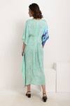 Shop_Ranng Label_Green Viscose Georgette V Neck Printed Kaftan _at_Aza_Fashions