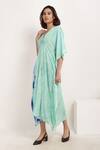 Ranng Label_Green Viscose Georgette V Neck Printed Kaftan _Online_at_Aza_Fashions