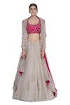 Buy_Mrunalini Rao_Silver Tissue U Neck Embroidered Bridal Lehenga Set _Online_at_Aza_Fashions