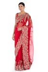 Buy_Mrunalini Rao_Red Organza Floral Embroidered Saree  _at_Aza_Fashions