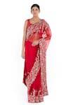 Mrunalini Rao_Red Organza Floral Embroidered Saree  _Online_at_Aza_Fashions