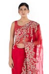 Buy_Mrunalini Rao_Red Organza Floral Embroidered Saree  _Online_at_Aza_Fashions