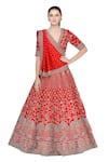 Shop_Mrunalini Rao_Red Raw Silk V Neck Zardozi Bridal Lehenga Set _Online_at_Aza_Fashions