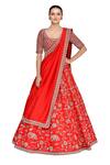 Buy_Mrunalini Rao_Red Raw , Organza, Pure Scoop Neck Embroidered Bridal Lehenga Set_at_Aza_Fashions