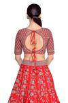 Shop_Mrunalini Rao_Red Raw , Organza, Pure Scoop Neck Embroidered Bridal Lehenga Set_at_Aza_Fashions