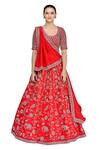 Mrunalini Rao_Red Raw , Organza, Pure Scoop Neck Embroidered Bridal Lehenga Set_Online_at_Aza_Fashions
