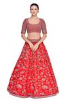 Buy_Mrunalini Rao_Red Raw , Organza, Pure Scoop Neck Embroidered Bridal Lehenga Set_Online_at_Aza_Fashions
