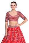 Mrunalini Rao_Red Raw , Organza, Pure Scoop Neck Embroidered Bridal Lehenga Set_at_Aza_Fashions