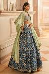 Shop_Mrunalini Rao_Blue Raw Silk Floral Embroidered Lehenga Set_at_Aza_Fashions