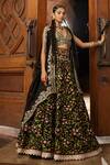 Buy_Mrunalini Rao_Black Raw Silk Floral Embroidered Lehenga Set_at_Aza_Fashions