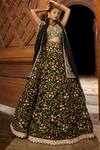 Shop_Mrunalini Rao_Black Raw Silk Floral Embroidered Lehenga Set_at_Aza_Fashions