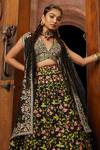Mrunalini Rao_Black Raw Silk Floral Embroidered Lehenga Set_Online_at_Aza_Fashions
