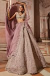 Buy_Mrunalini Rao_Pink Raw Silk Floral Embroidered Lehenga Set_at_Aza_Fashions
