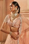 Buy_Mrunalini Rao_Peach Satin Organza Floral Embroidered Lehenga Set_Online_at_Aza_Fashions