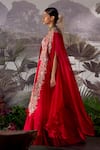 Mrunalini Rao_Red Dupion Silk Embroidery Zardozi Cape Open And Skirt Set _Online_at_Aza_Fashions