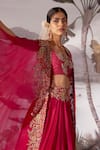 Shop_Mrunalini Rao_Pink Dupion Silk Embroidered Cape And Skirt Set_at_Aza_Fashions