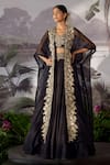 Mrunalini Rao_Black Dupion Silk Embroidered Cape And Skirt Set_Online_at_Aza_Fashions