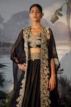 Shop_Mrunalini Rao_Black Dupion Silk Embroidered Cape And Skirt Set_Online_at_Aza_Fashions