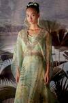 Shop_Mrunalini Rao_Green Dupion Silk Printed Kaftan Tunic And Pant Set_at_Aza_Fashions