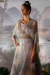 Shop_Mrunalini Rao_Purple Dupion Silk Printed Kaftan Tunic And Pant Set_at_Aza_Fashions