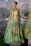 Buy_Mrunalini Rao_Green Raw Silk Embroidered Cape And Skirt Set_at_Aza_Fashions