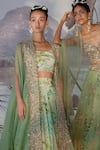 Buy_Mrunalini Rao_Green Raw Silk Embroidered Cape And Skirt Set_Online_at_Aza_Fashions