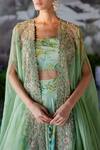 Shop_Mrunalini Rao_Green Raw Silk Embroidered Cape And Skirt Set_Online_at_Aza_Fashions