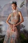 Buy_Mrunalini Rao_Pink Chiffon Floral Print Tiered Skirt Set_Online_at_Aza_Fashions