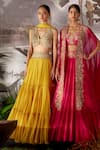 Mrunalini Rao_Pink Dupion Silk Embroidered Cape And Skirt Set_at_Aza_Fashions