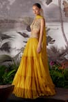 Shop_Mrunalini Rao_Yellow Chiffon Skirt Set With Embroidered Blouse_at_Aza_Fashions