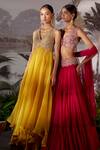 Shop_Mrunalini Rao_Pink Chiffon Skirt Set With Embroidered Blouse_at_Aza_Fashions