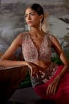 Buy_Mrunalini Rao_Pink Chiffon Skirt Set With Embroidered Blouse_Online_at_Aza_Fashions