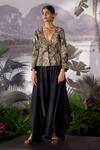 Mrunalini Rao_Black Raw Silk Embroidered Jacket And Flared Pant Set_Online_at_Aza_Fashions