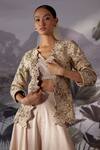 Shop_Mrunalini Rao_Ivory Raw Silk Embroidered Jacket And Flared Pant Set_at_Aza_Fashions