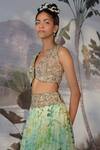 Shop_Mrunalini Rao_Green Chiffon Floral Print Tiered Skirt Set_at_Aza_Fashions